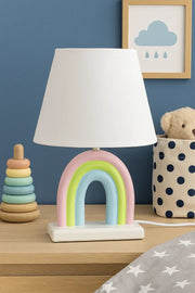 Pastel Rainbow Ceramic Table Lamp – Cute Bedside Lamp for Kids’ Room & Nursery