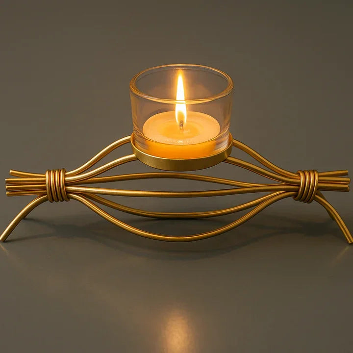 Handcrafted Golden Metal Tea Light Candle Holder Stand Elegant Decorative Tea Light Holder for Home and Office Decoration