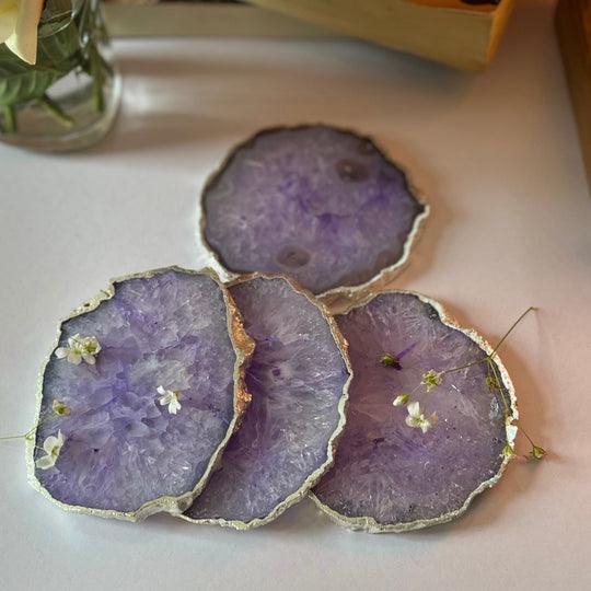 Crystal Agate Coaster With Silver Plated