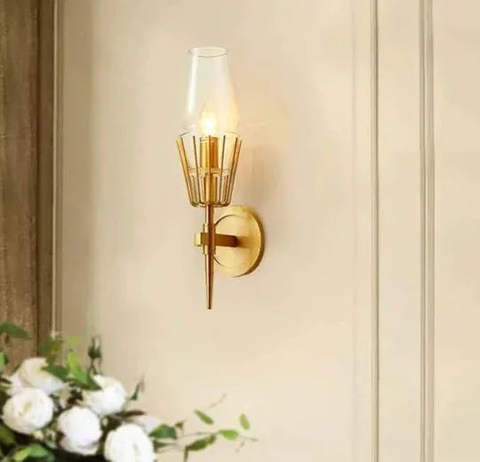 Diamond Shape Glass & Metal Golden Wall Lamp