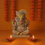 6 Inch Mukut Clay Eco Friendly Golden Touch Dagdusheth Ganesh ji