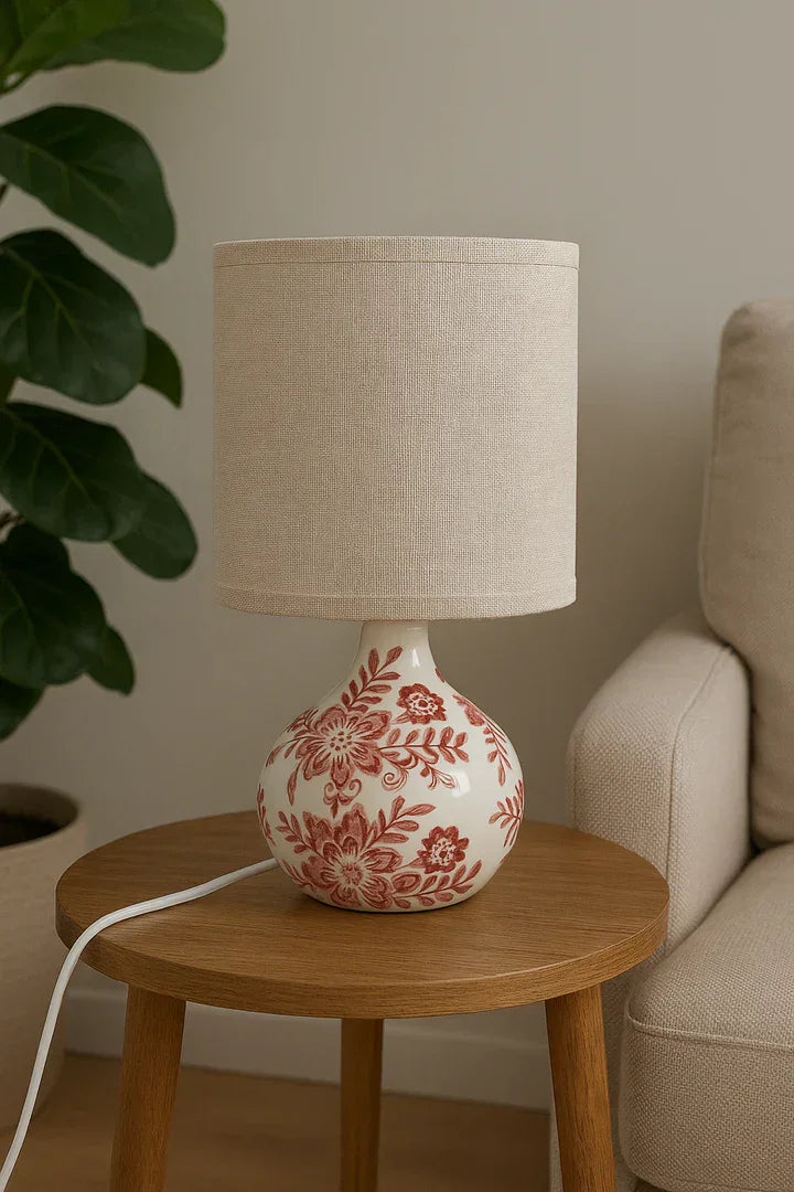Handcrafted Ceramic Table Lamp with Linen Shade
