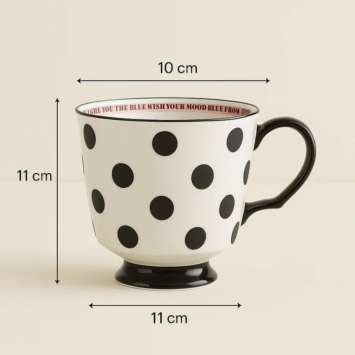 Polka Dot Ceramic Coffee Mug –Stylish Black & White Tea Cup with Handle
