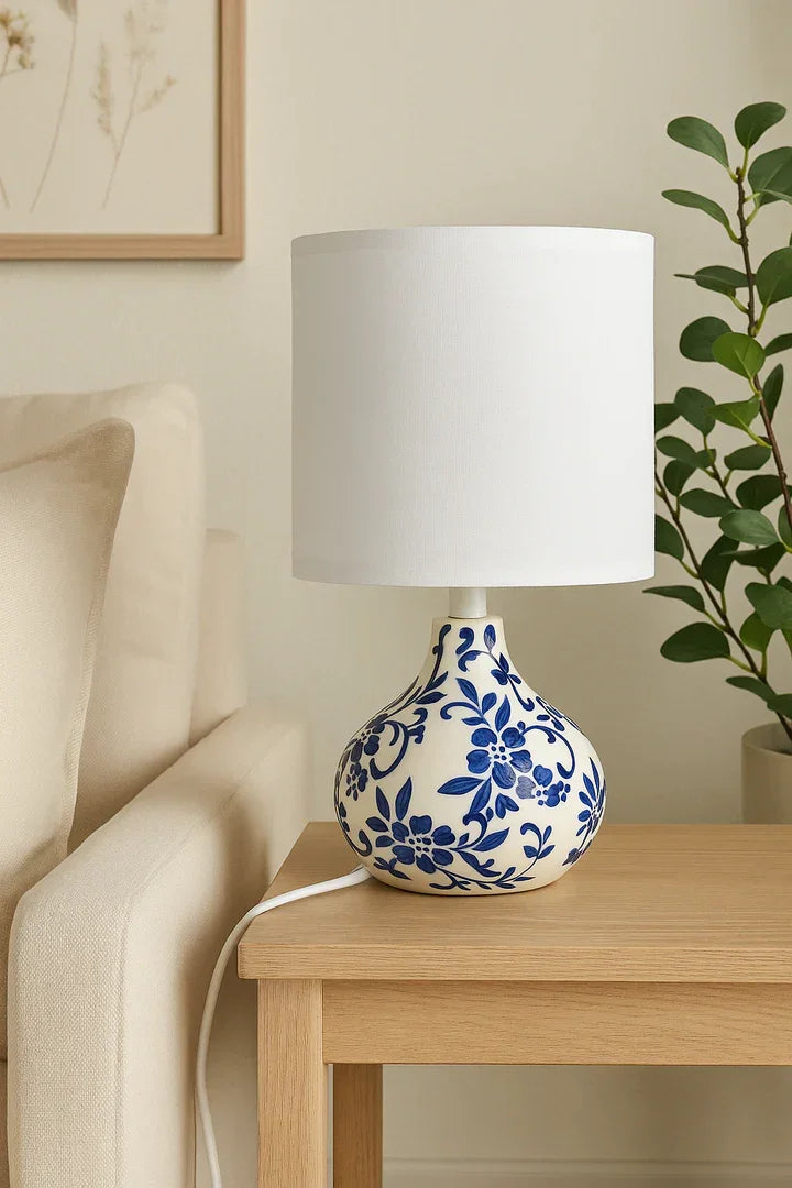 Handcrafted Ceramic Table Lamp with Linen Shade