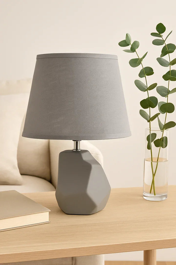 Modern Geometric Ceramic Table Lamp – Beige Finish With Shade