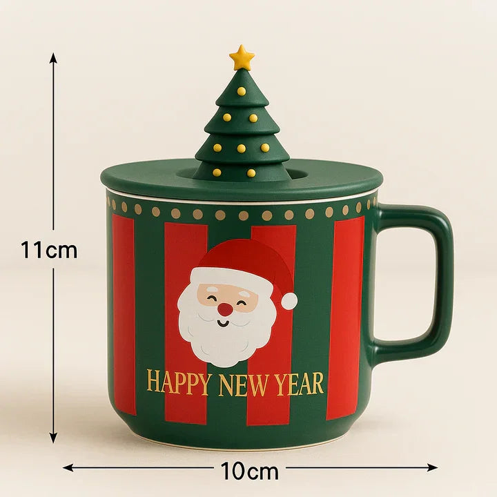 Christmas Ceramic Cup With Silicon Lid | Multipurpose Xmas Mug with Lid