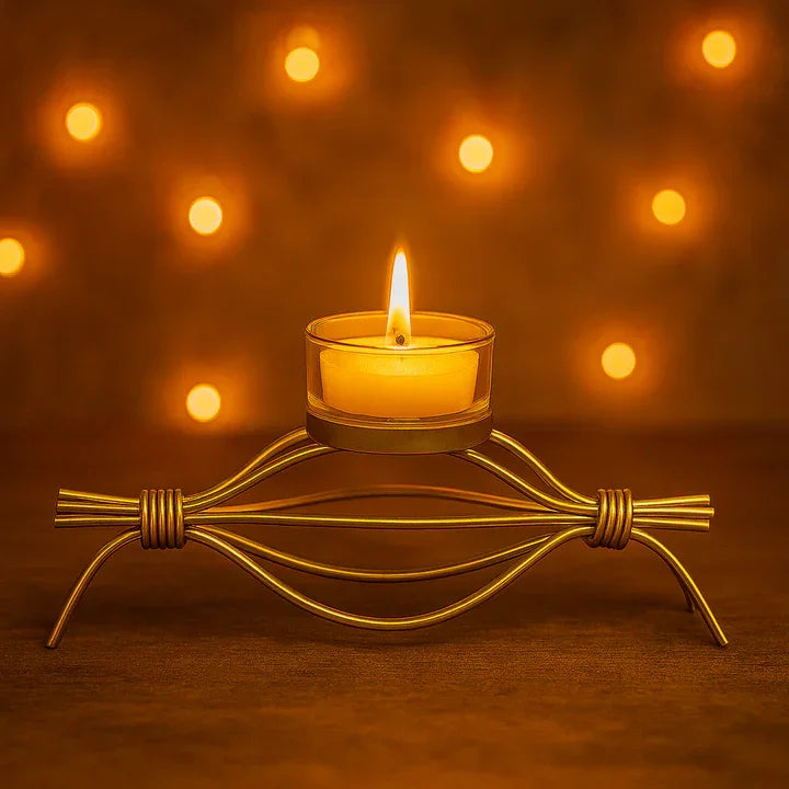 Handcrafted Golden Metal Tea Light Candle Holder Stand Elegant Decorative Tea Light Holder for Home and Office Decoration
