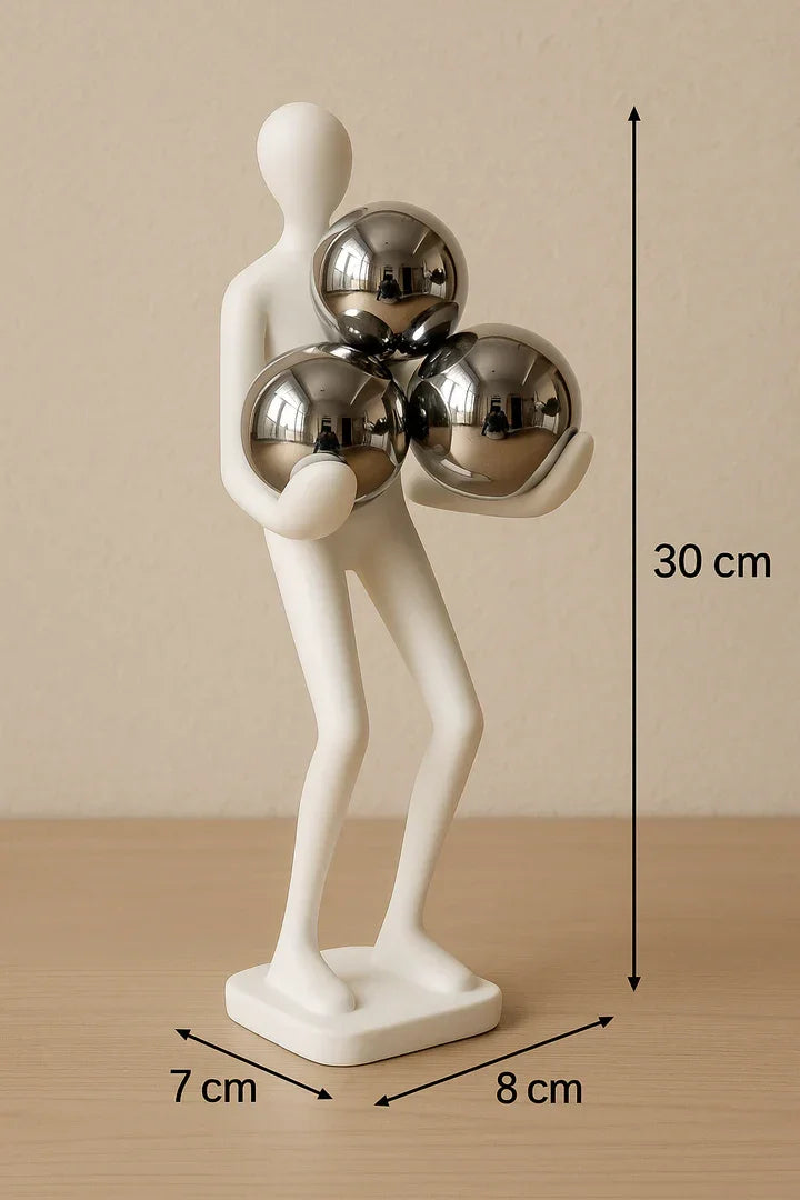 Black Resin Human Figurine with Metallic Spheres | Modern Table Décor | Designer Showpiece for Living Room