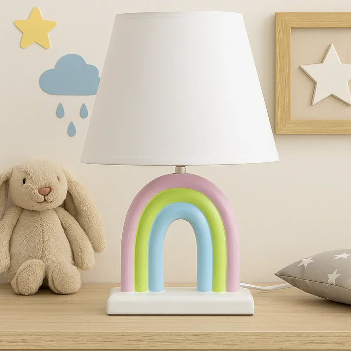 Pastel Rainbow Ceramic Table Lamp – Cute Bedside Lamp for Kids’ Room & Nursery