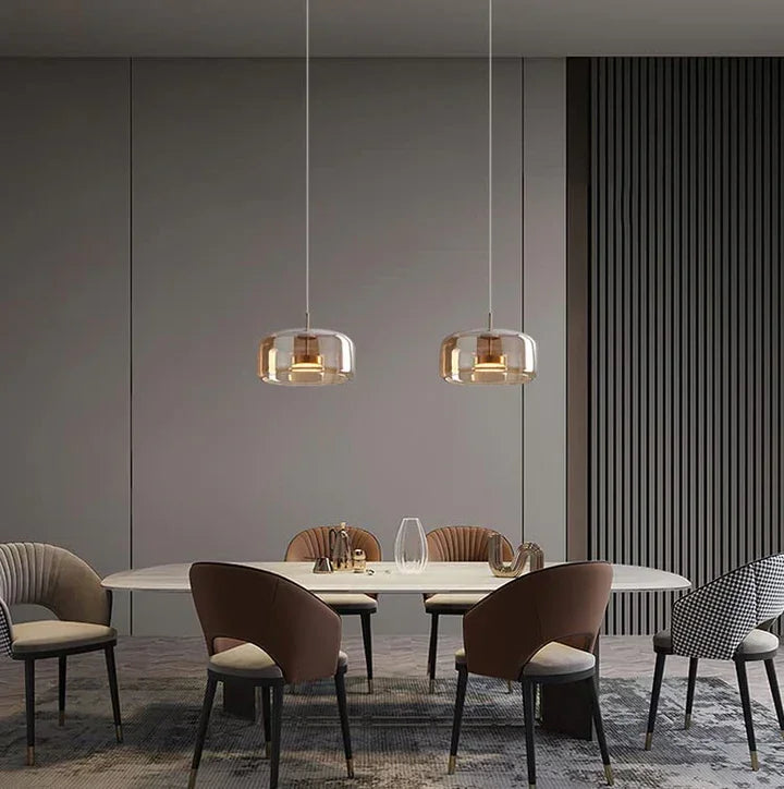 Light LED Glass Amber Gold Pendant Ceiling Light - Warm White