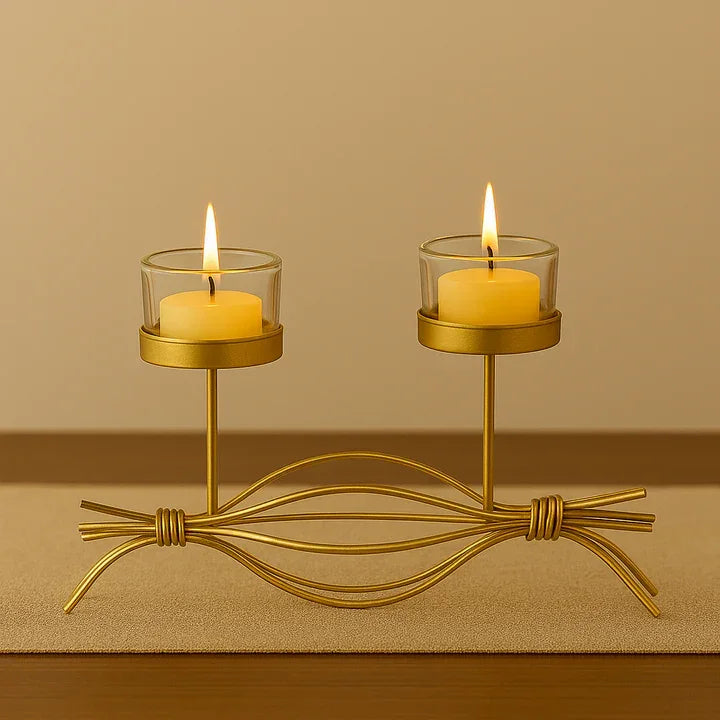 Handcrafted Golden 2 -Metal Tea Light Candle Holder Stand Elegant Decorative