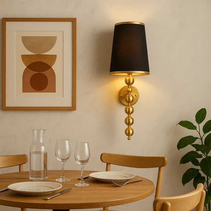 Luxury Gold Metal Wall Light with Black Fabric Shade | Elegant Sconce for Living Room, Bedroom & Dining Area