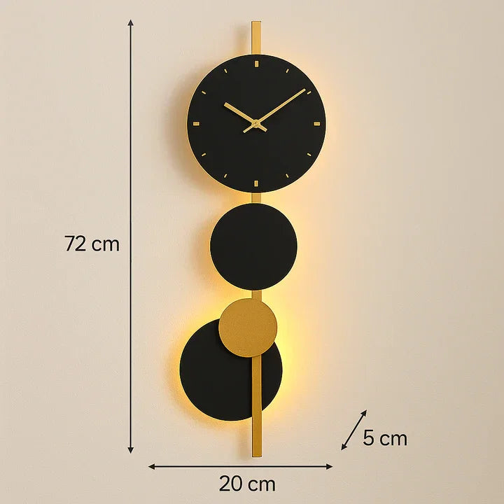 Modern Wall Clock with LED Backlight – Black & Gold Decorative Light Clock