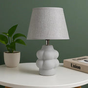 Modern Grey Table Lamp with Fabric Shade Concrete Texture Resin Base