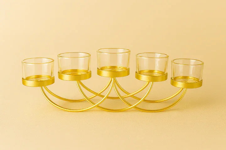 Elegant Gold 5-Candle Holder for Tealights