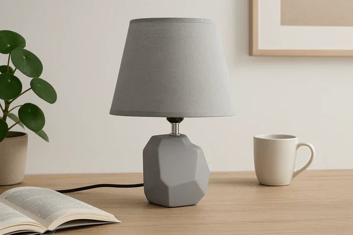 Modern Geometric Ceramic Table Lamp – Beige Finish With Shade