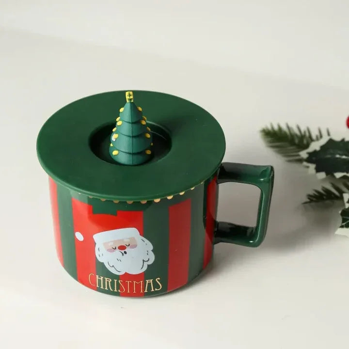 Christmas Ceramic Cup With Silicon Lid | Multipurpose Xmas Mug with Lid