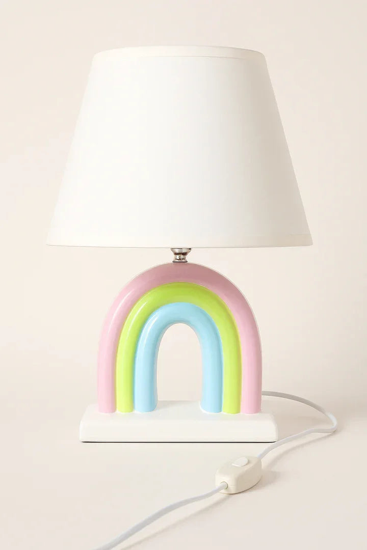 Pastel Rainbow Ceramic Table Lamp – Cute Bedside Lamp for Kids’ Room & Nursery