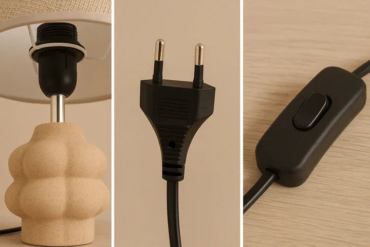 Modern Grey Table Lamp with Fabric Shade Concrete Texture Resin Base