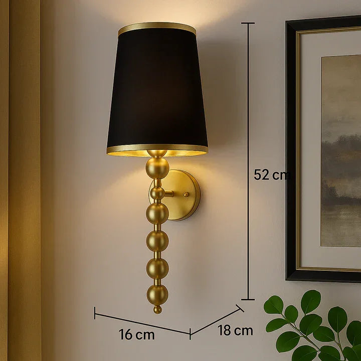 Luxury Gold Metal Wall Light with Black Fabric Shade | Elegant Sconce for Living Room, Bedroom & Dining Area