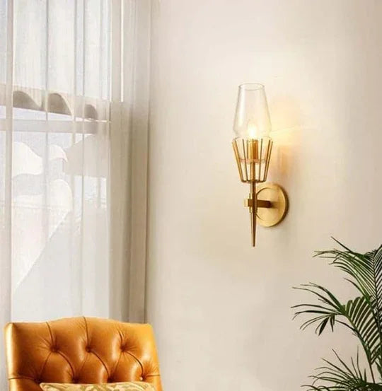 Diamond Shape Glass & Metal Golden Wall Lamp