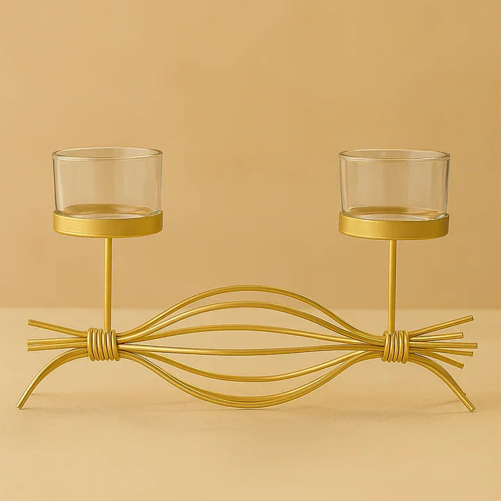 Handcrafted Golden 2 -Metal Tea Light Candle Holder Stand Elegant Decorative