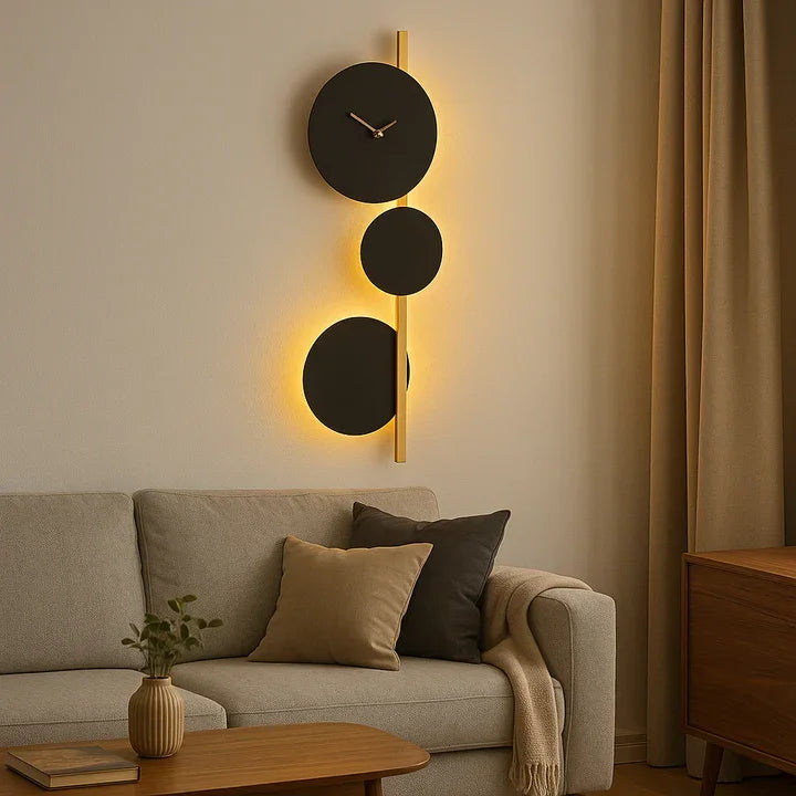 Modern Wall Clock with LED Backlight – Black & Gold Decorative Light Clock