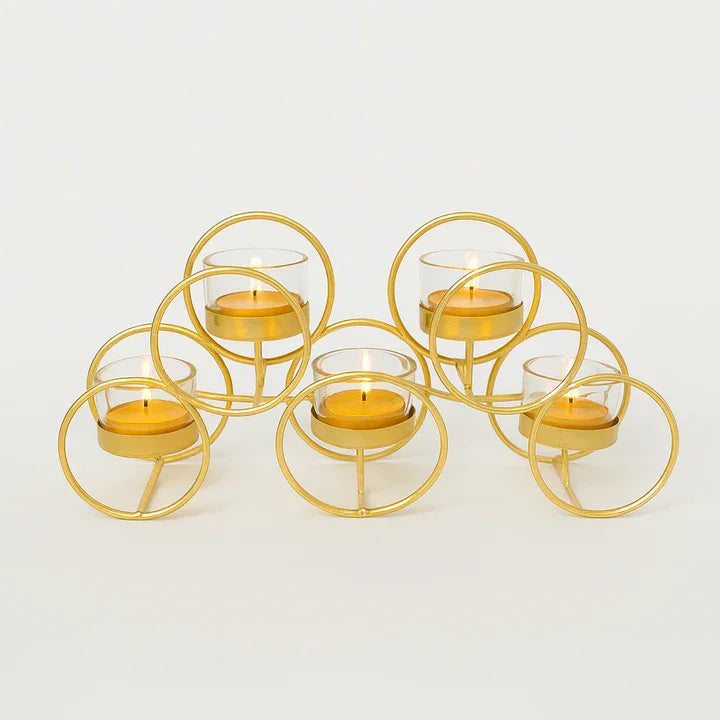 Elegant Gold Metal & Glass T-Light Candle Holder – 5 Holder Design
