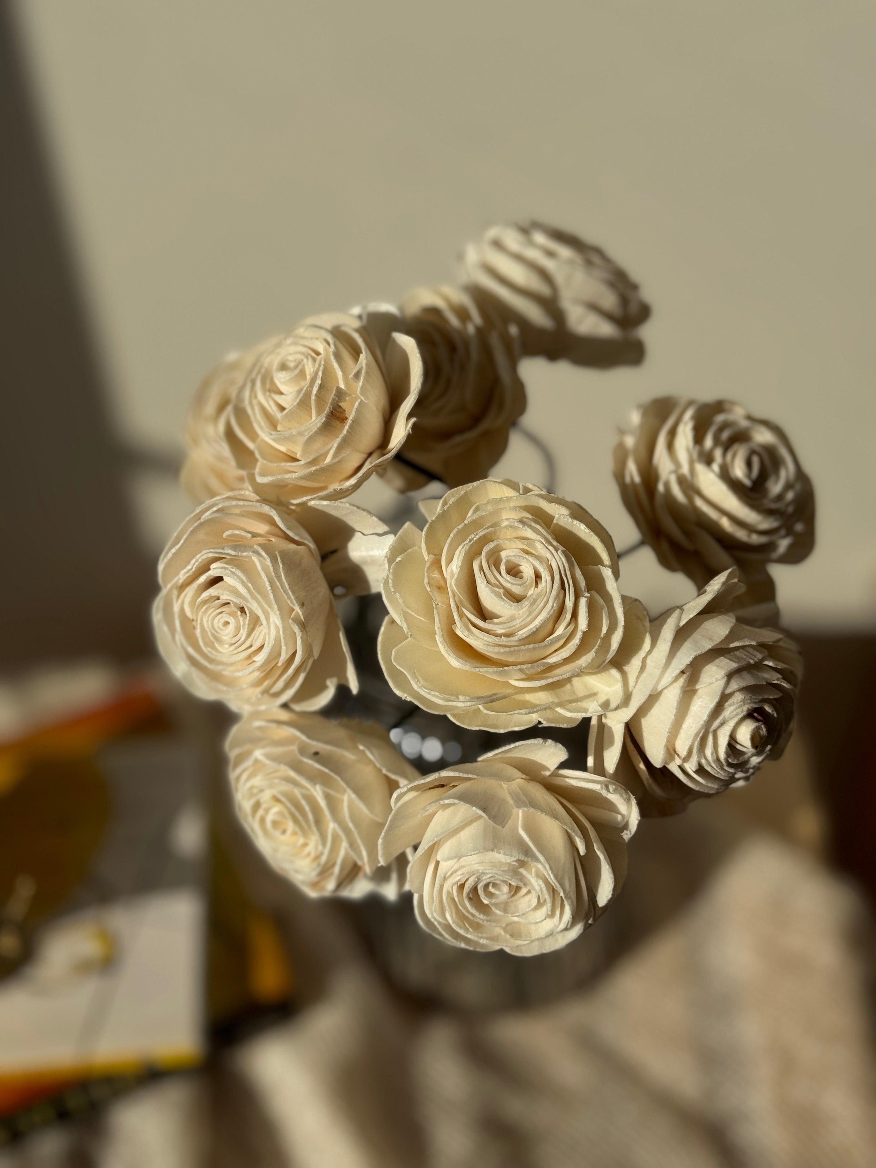 Natural Rose Sola Dried Flower for Home Decor | Vase Fillers - 10 Pcs Set