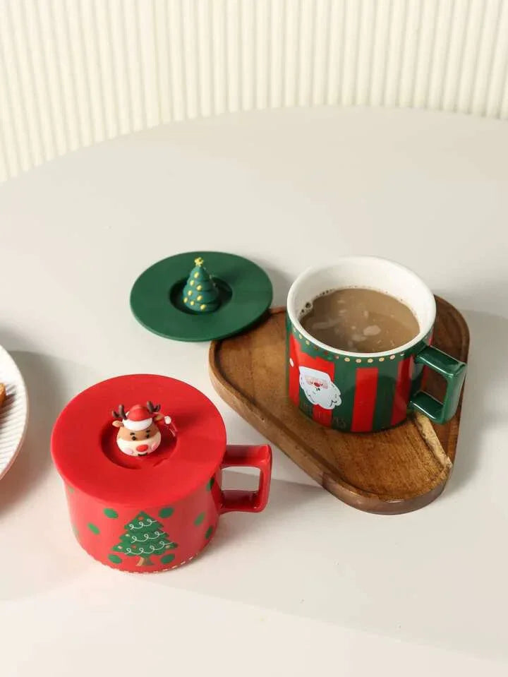 Christmas Ceramic Cup With Silicon Lid | Multipurpose Xmas Mug with Lid