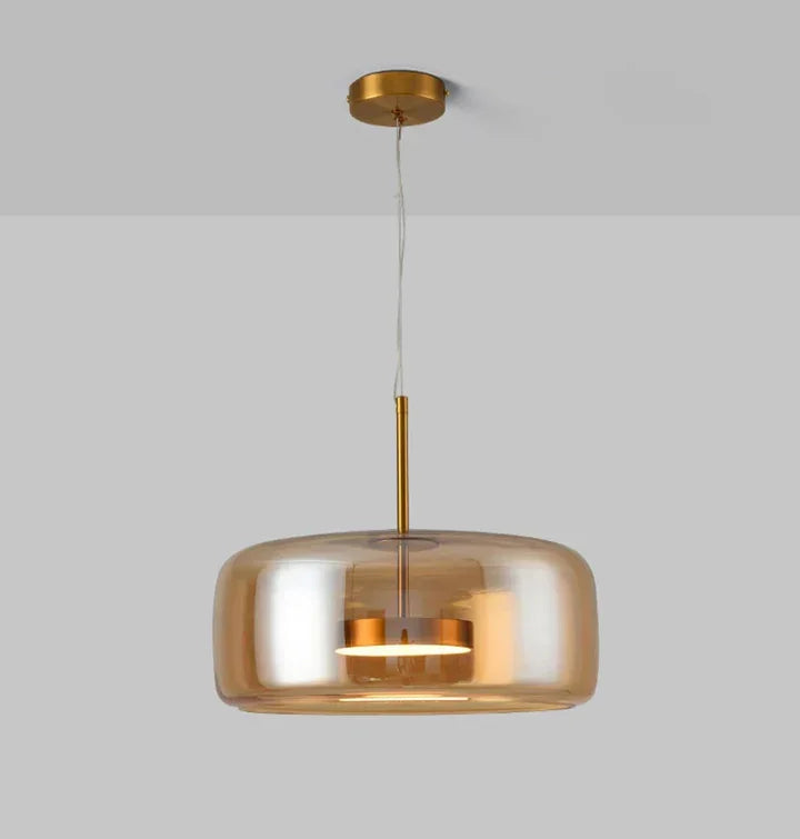 Light LED Glass Amber Gold Pendant Ceiling Light - Warm White