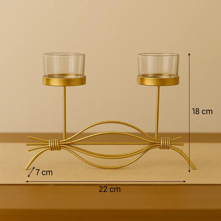 Handcrafted Golden 2 -Metal Tea Light Candle Holder Stand Elegant Decorative