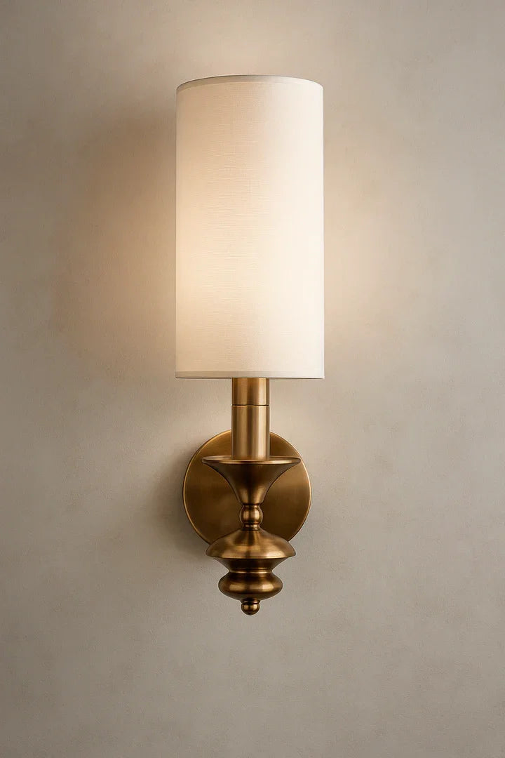 Premium Brass Wall Light with White Fabric Shade