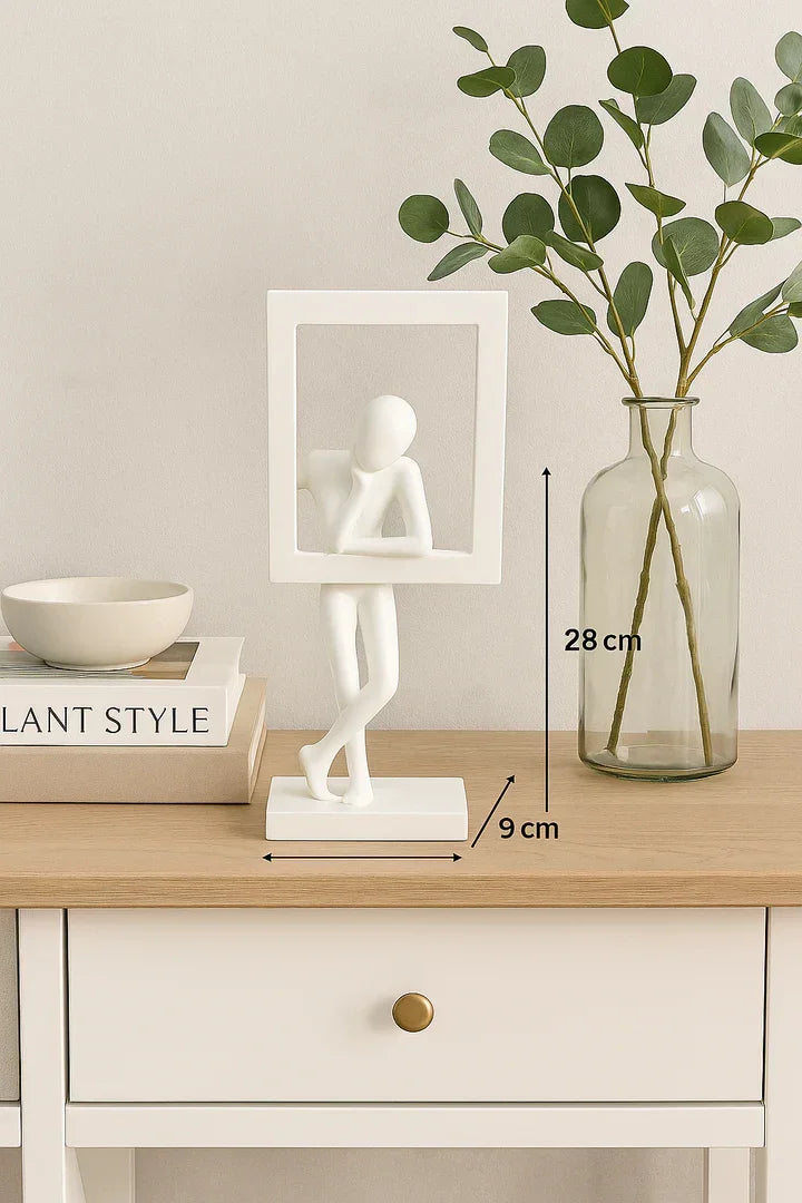 Elegant Black Abstract Metal Sculpture with Golden Geometric Frame – Modern Table Décor for Living Room, Office & Gifting – 12 inch Height