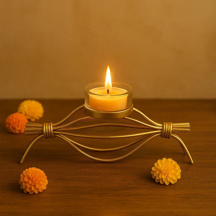 Handcrafted Golden Metal Tea Light Candle Holder Stand Elegant Decorative Tea Light Holder for Home and Office Decoration