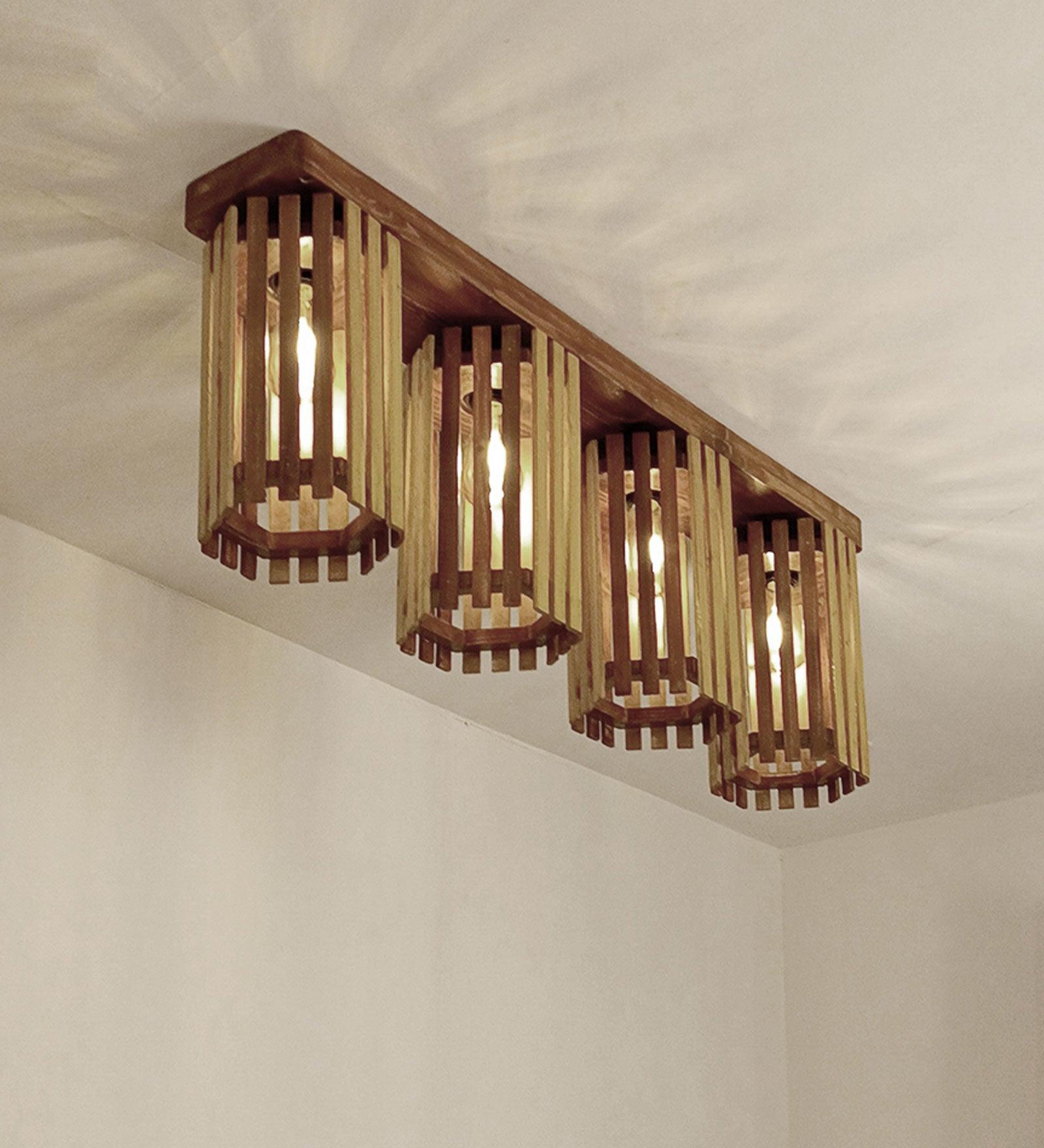 Hexa Brown Wooden 4 Series Ceiling Lamp