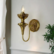 Classic Indian Hand-Carved Brass Candelabra Wall Sconce