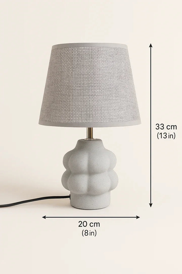Modern Grey Table Lamp with Fabric Shade Concrete Texture Resin Base
