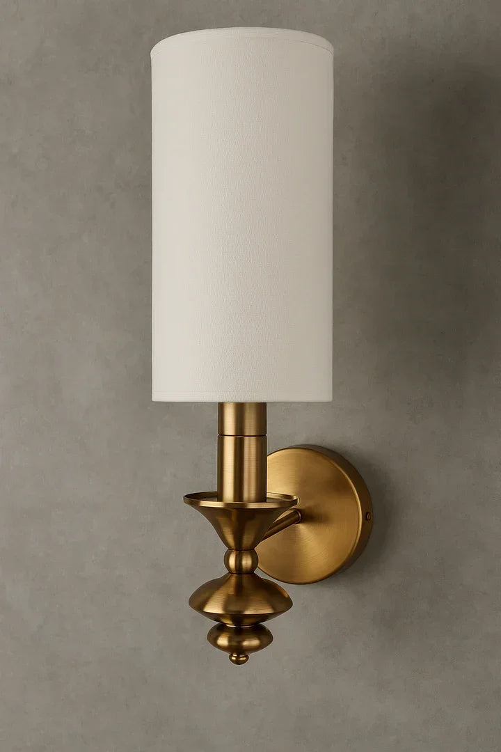 Premium Brass Wall Light with White Fabric Shade