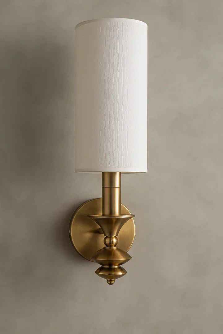 Premium Brass Wall Light with White Fabric Shade