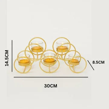 Elegant Gold Metal & Glass T-Light Candle Holder – 5 Holder Design