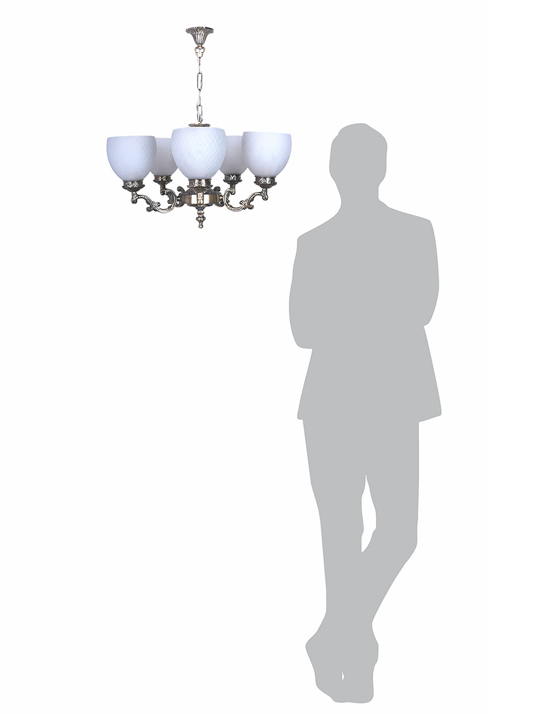 Traditional Ornate Aluminium 5-Lights Frosted Diamond Glass Chandelier