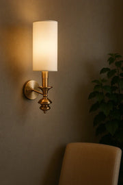 Premium Brass Wall Light with White Fabric Shade