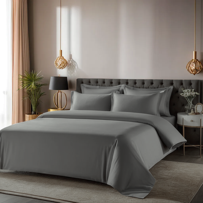 Grey Cotton Bedding Set with 2 Pillow Covers for King Size | Plain Comforter & Elegant Bedding Set | Premium Fabric Bedding set