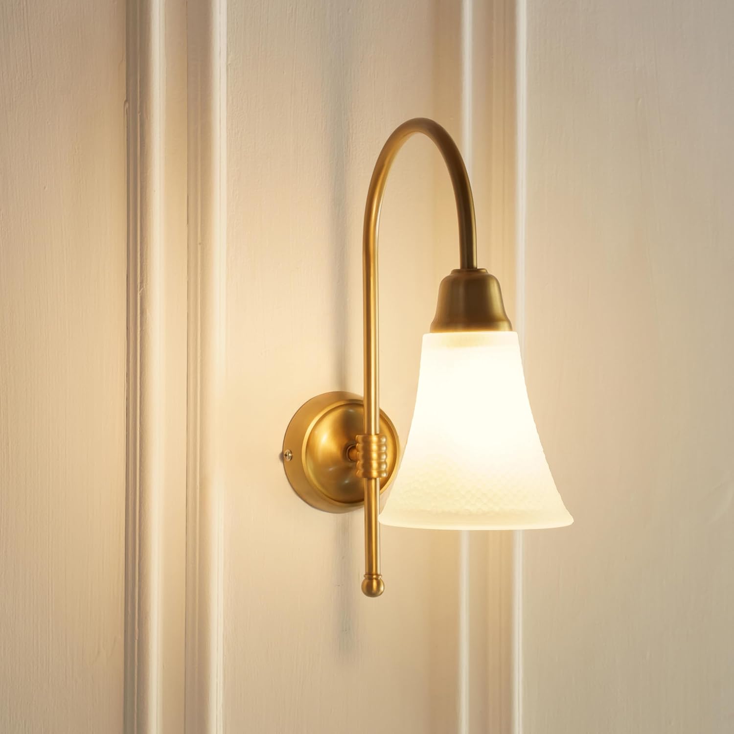 Hockey Wall Lamp Antique Brass Finish with Frosted Hammered Glass Shade for Living Room, Bedroom, and Home Decoration