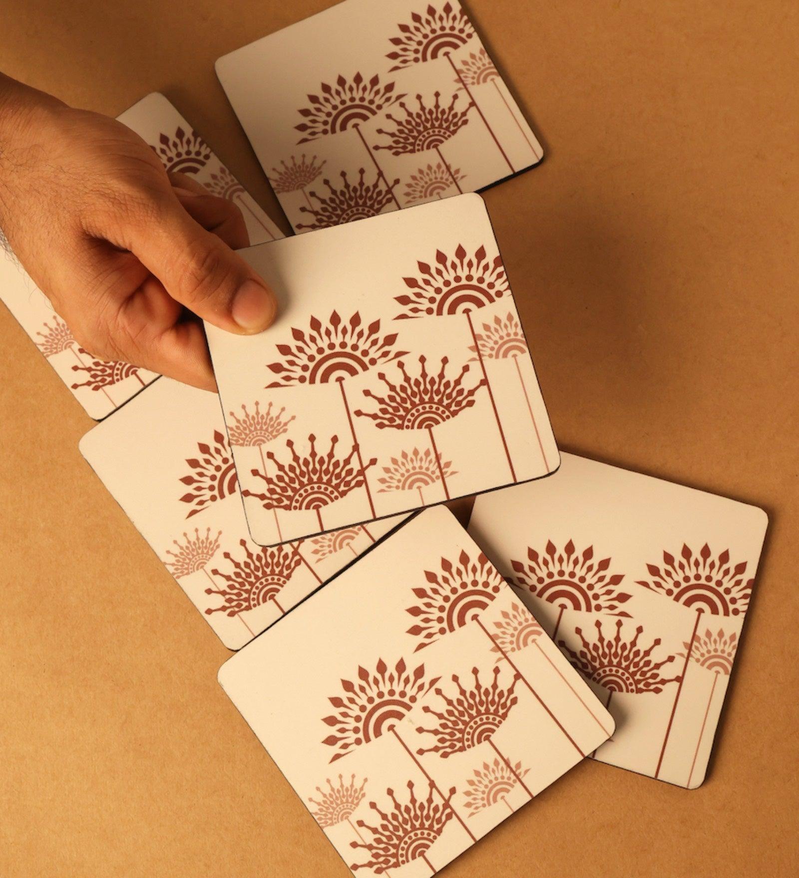 Peach Cotton Wooden Coaster (Set of 6)