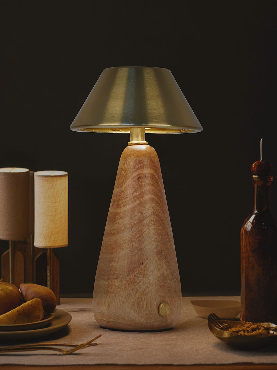 Modern Dimmable Rechargeable LED Table Lamp in Metal & Wood