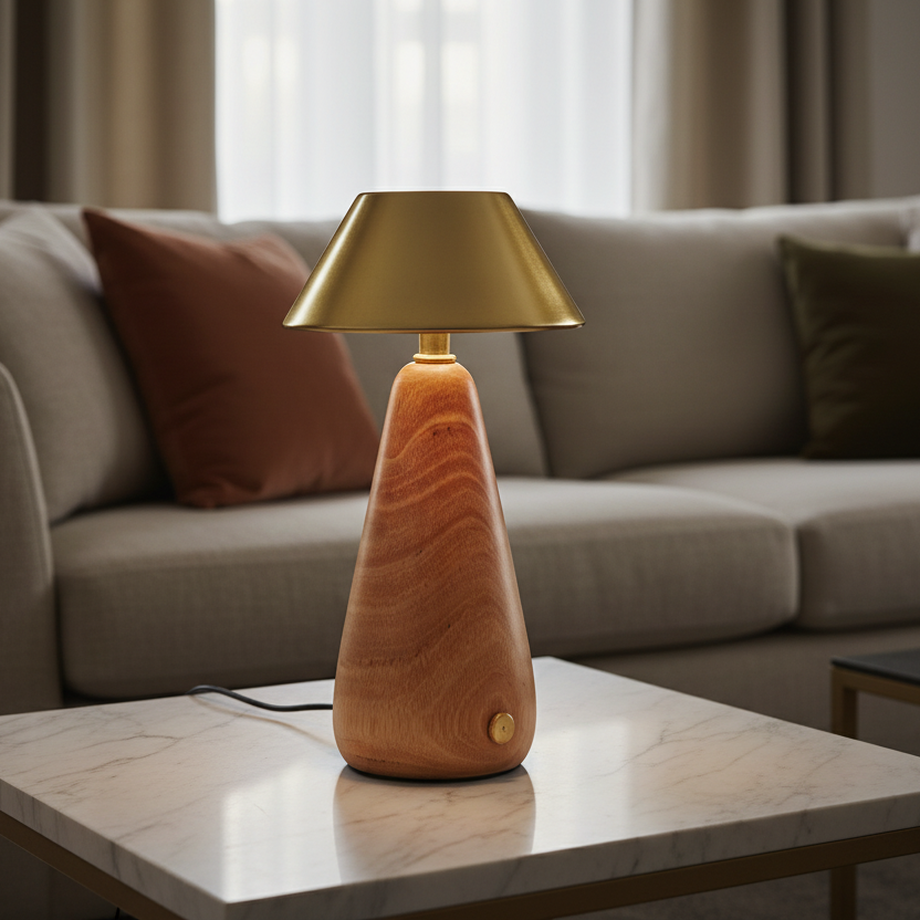 Modern Dimmable Rechargeable LED Table Lamp in Metal & Wood