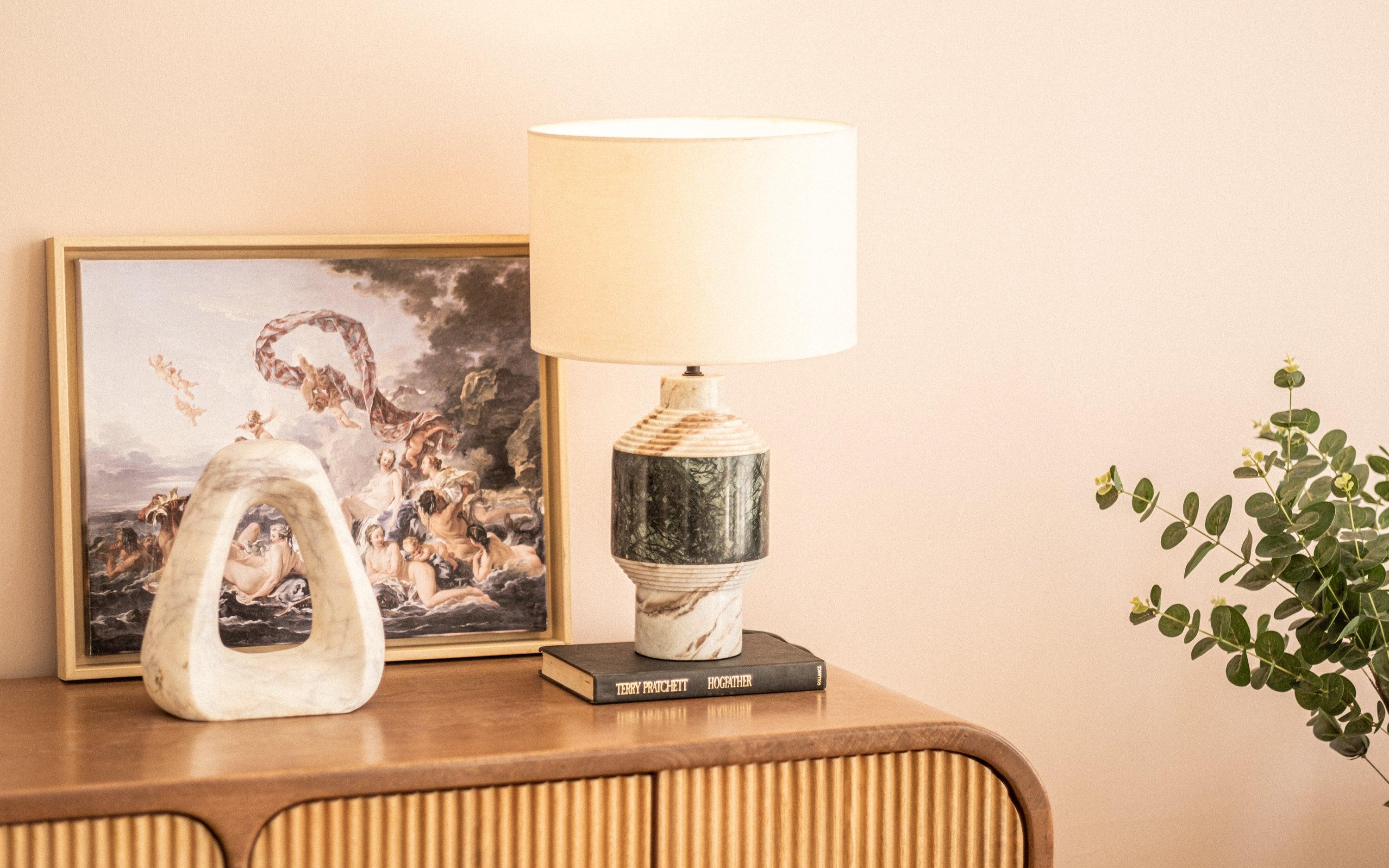 Doru Table Lamp | Marble, mild steel and cotton fabric shade