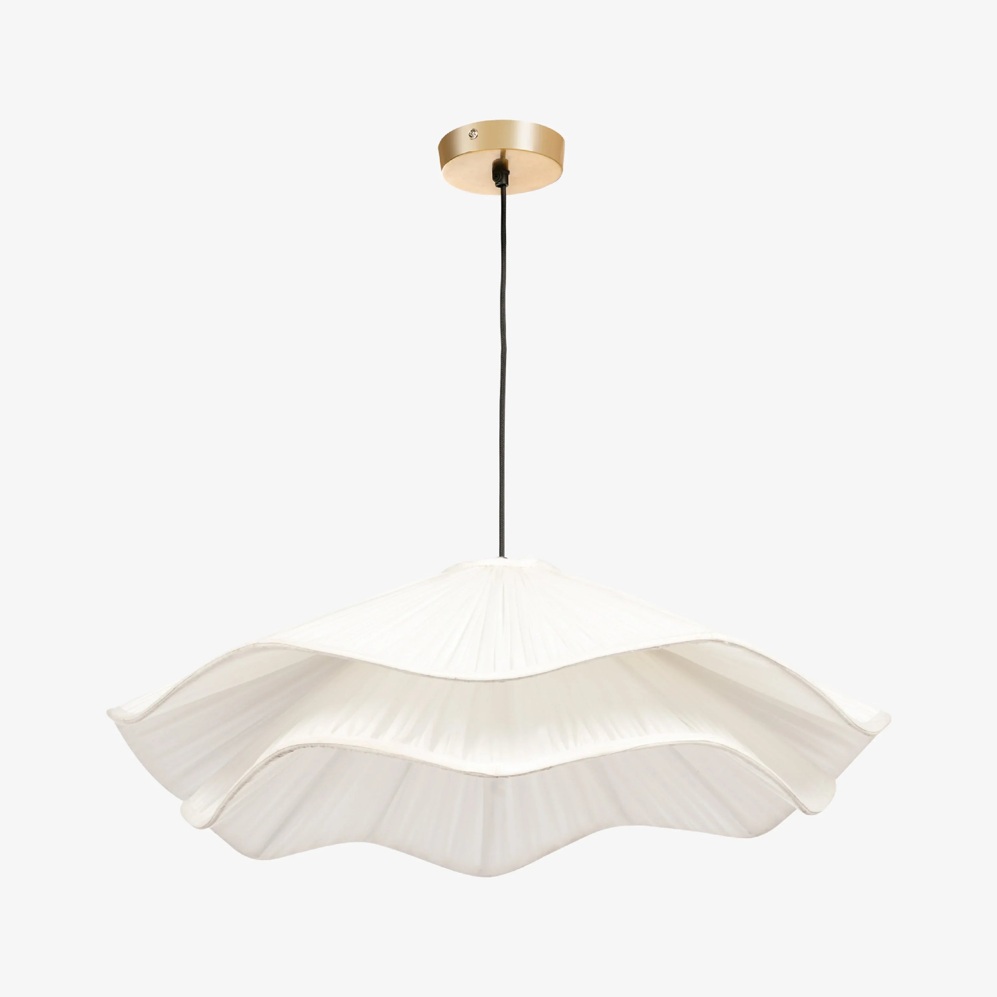 Seren Hanging Lamp Light in White Fabric | Sculptural Ceiling Pendant Light for Living Room